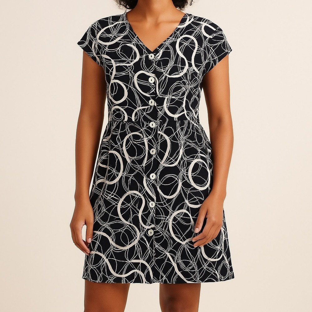 SAND DOLLARS Vintage Babydoll Dress Small Petitw Button-Front Abstract Retro USA
